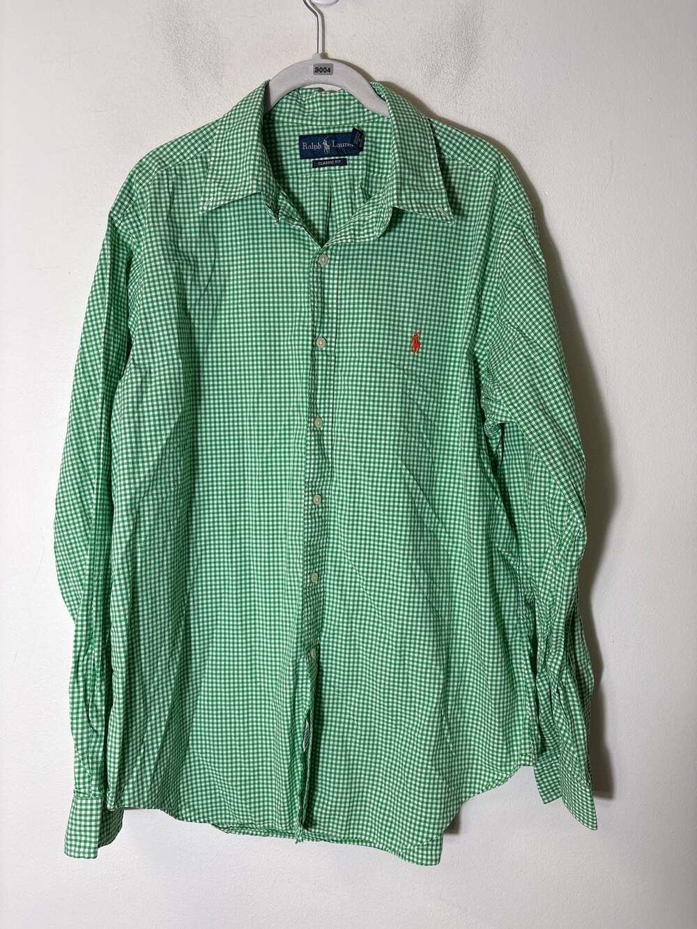 Men's Ralph Lauren Green and White Check Long sleeve Button Down Sz XL